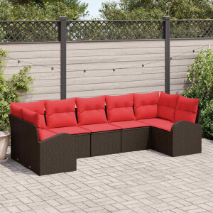 vidaXL Tuin Sofa Set met kussen 7 pcs Bruin Poly Rattan