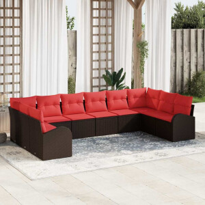 vidaXL Bankstel met kussen 10 pcs Bruin poly rattan