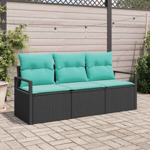 vidaXL Bankstel 3 pcs Zwart poly rattan