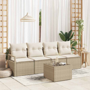 vidaXL Bankstel 5 pcs Beige en Crème poly rattan