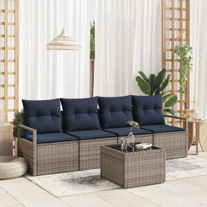 vidaXL Bankstel 5 pcs Grijs en Blauw poly rattan