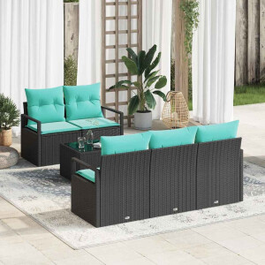 vidaXL Bankstel 6 pcs Zwart en Turquoise poly rattan