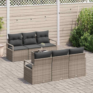 vidaXL Bankstel 7 pcs Grijs poly rattan