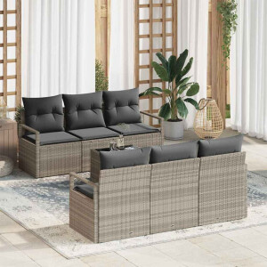 vidaXL Bankstel 7 pcs Lichtgrijs poly rattan