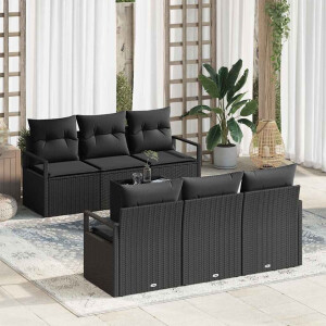 vidaXL Bankstel 7 pcs Zwart poly rattan