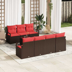 vidaXL Bankstel met kussen 8 pcs Bruin en Rood poly rattan