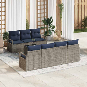 vidaXL Bankstel met kussen 8 pcs Grijs poly rattan