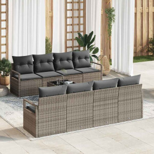 vidaXL Bankstel met kussen 7 pcs Grijs poly rattan