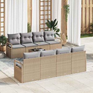 vidaXL Bankstel met kussen 7 pcs Beige en Grijs poly rattan