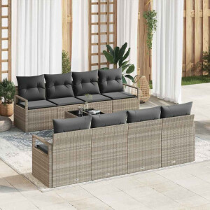 vidaXL Bankstel met kussen 7 pcs Lichtgrijs poly rattan