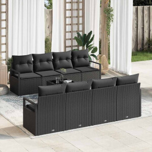 vidaXL Bankstel met kussen 7 pcs Zwart poly rattan