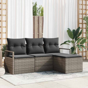 vidaXL Bankstel 4 pcs Grijs poly rattan