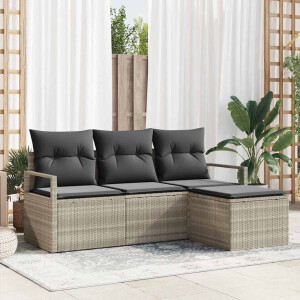 vidaXL Bankstel 4 pcs Lichtgrijs poly rattan