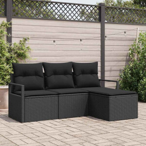 vidaXL Bankstel 4 pcs Zwart poly rattan