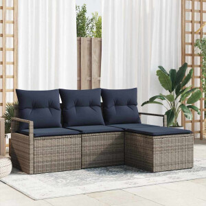 vidaXL Bankstel 4 pcs Grijs poly rattan