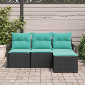 vidaXL Bankstel 4 pcs Zwart poly rattan