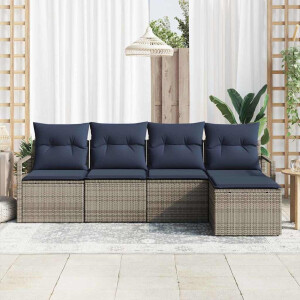 vidaXL Bankstel 5 pcs Grijs poly rattan