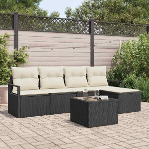 vidaXL Bankstel met kussen 6 pcs Zwart poly rattan