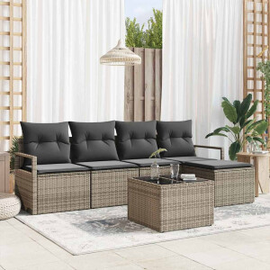 vidaXL Bankstel met kussen 6 pcs Grijs poly rattan