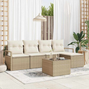 vidaXL Bankstel met kussen 6 pcs Beige poly rattan