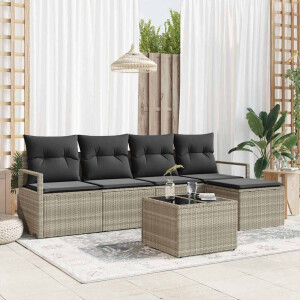 vidaXL Bankstel met kussen 6 pcs Lichtgrijs poly rattan