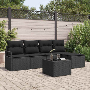 vidaXL Bankstel met kussen 6 pcs Zwart poly rattan