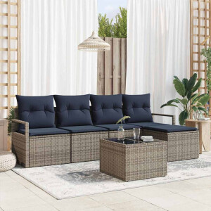 vidaXL Bankstel met kussen 6 pcs Grijs poly rattan