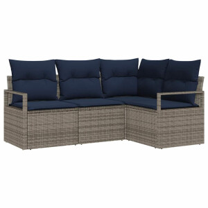 vidaXL Bankstel met kussen 4 pcs Grijs poly rattan