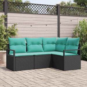 vidaXL Bankstel 4 pcs Zwart poly rattan