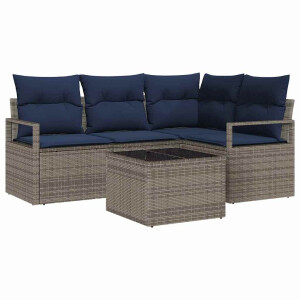 vidaXL Bankstel 5 pcs Grijs poly rattan