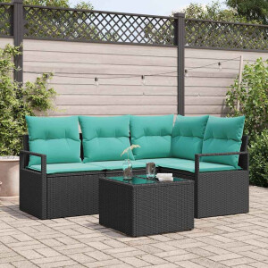 vidaXL Bankstel met kussen 5 pcs Zwart poly rattan