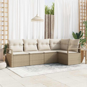 vidaXL Bankstel met kussen 5 pcs Beige poly rattan