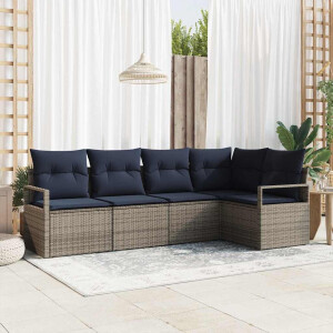 vidaXL Bankstel 5 pcs Grijs poly rattan