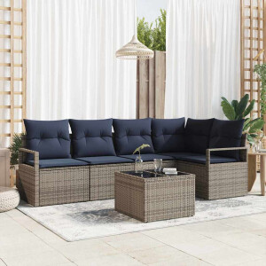 vidaXL Bankstel 6 pcs Grijs poly rattan