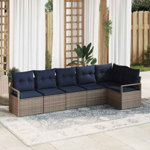 vidaXL Bankstel 6 pcs Grijs poly rattan