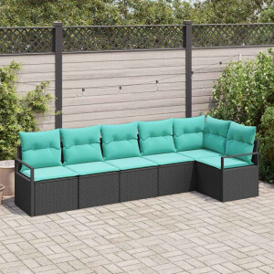 vidaXL Bankstel 6 pcs Zwart poly rattan