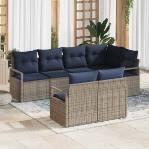 vidaXL Bankstel 7 pcs Grijs poly rattan