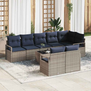vidaXL Bankstel 9 pcs Grijs poly rattan
