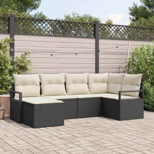 vidaXL Bankstel met kussen 6 pcs Zwart poly rattan