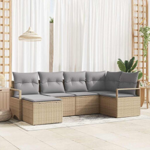 vidaXL Bankstel met kussen 6 pcs Beige poly rattan
