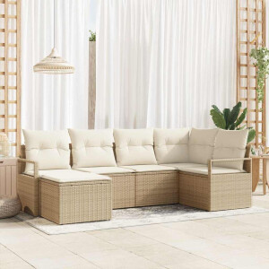 vidaXL Bankstel met kussen 6 pcs Beige poly rattan