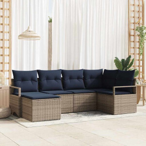 vidaXL Bankstel met kussen 6 pcs Grijs poly rattan