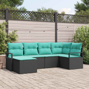 vidaXL Bankstel met kussen 6 pcs Zwart poly rattan