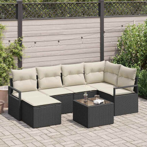 vidaXL Bankstel 7 pcs Zwart poly rattan