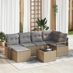 vidaXL Bankstel met kussen 7 pcs Beige poly rattan