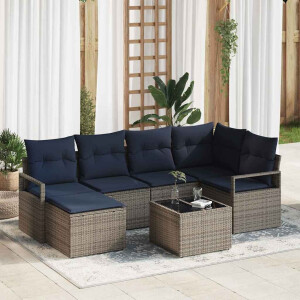 vidaXL Bankstel met kussen 7 pcs Grijs poly rattan