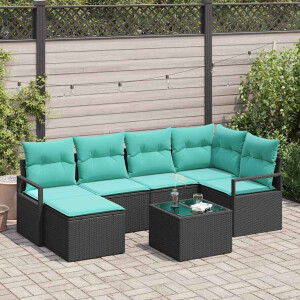 vidaXL Bankstel met kussen 7 pcs Zwart poly rattan