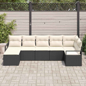vidaXL Bankstel met kussen 7 pcs Zwart poly rattan