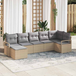 vidaXL Bankstel met kussen 7 pcs Beige poly rattan