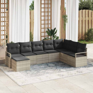 vidaXL Bankstel met kussen 7 pcs Lichtgrijs poly rattan